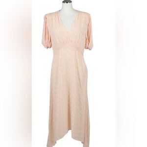 Club Monaco pink and cream check puff sleeve midi dress size 2